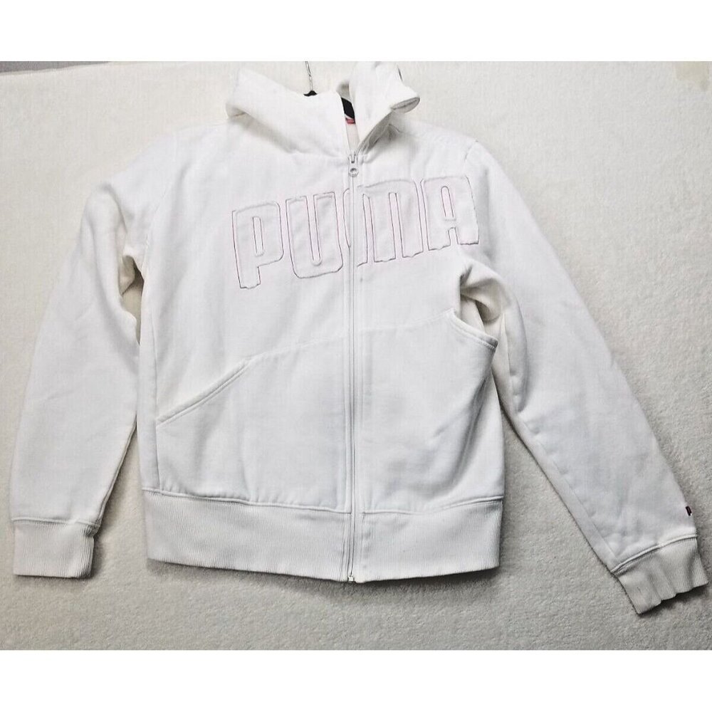 Puma White‎ Hoodie Purple Stitching applique logo Asymmetrical W xl full zip